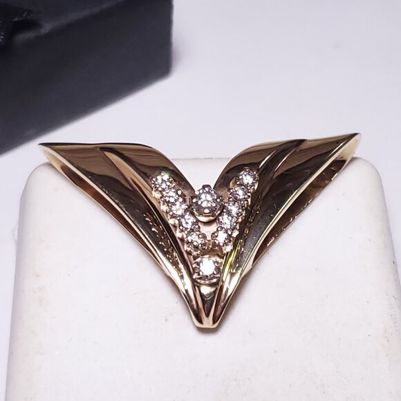 Vintage Custom .40ctw Natural SI2 GH Diamond "V" 10Kt Yellow Gold Enhancer#23330 - Picture 1 of 8
